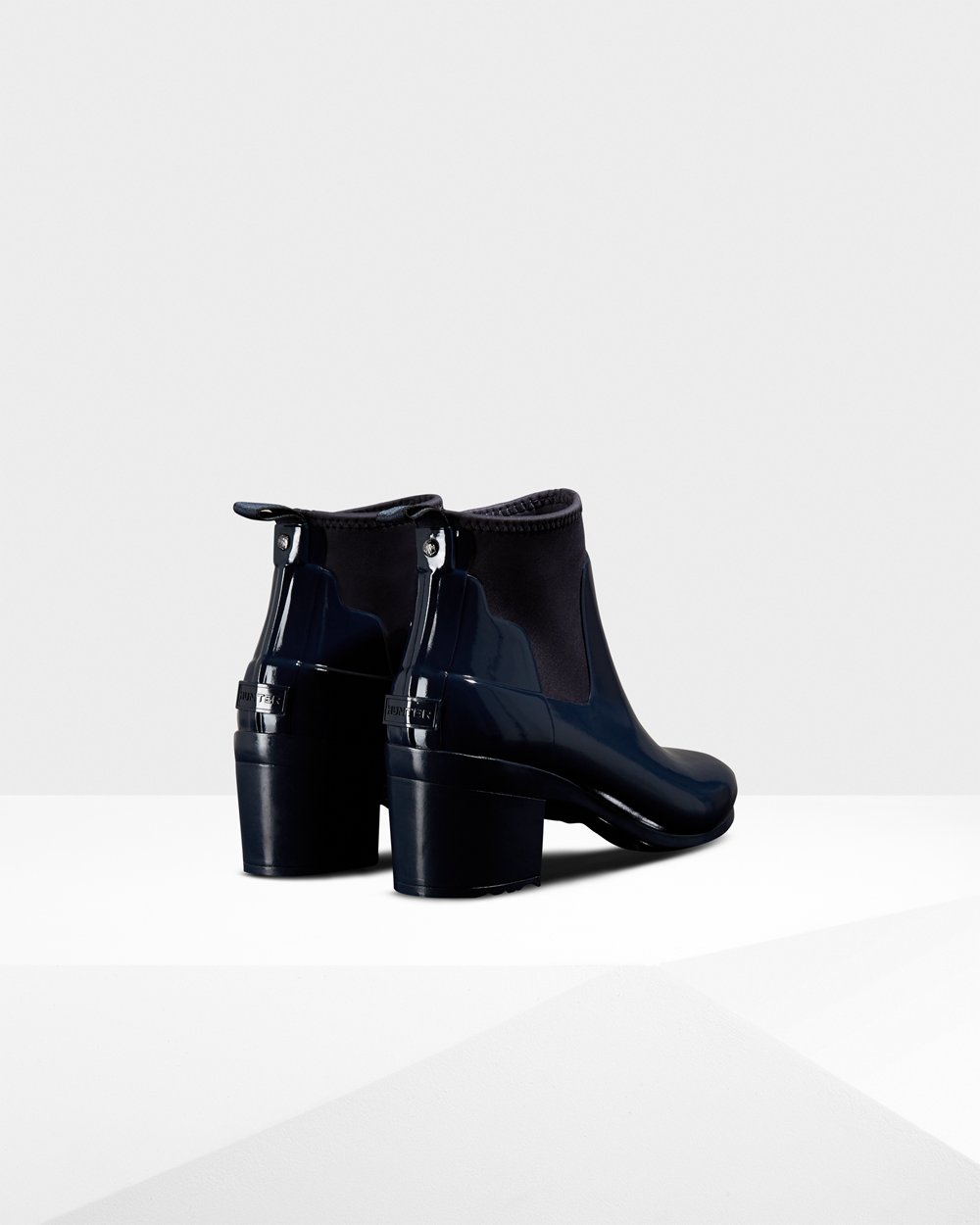 Botas de Tacon Hunter Mujer - Refined Slim Fit Gloss Mid - Azul Marino - QKLROSN-26